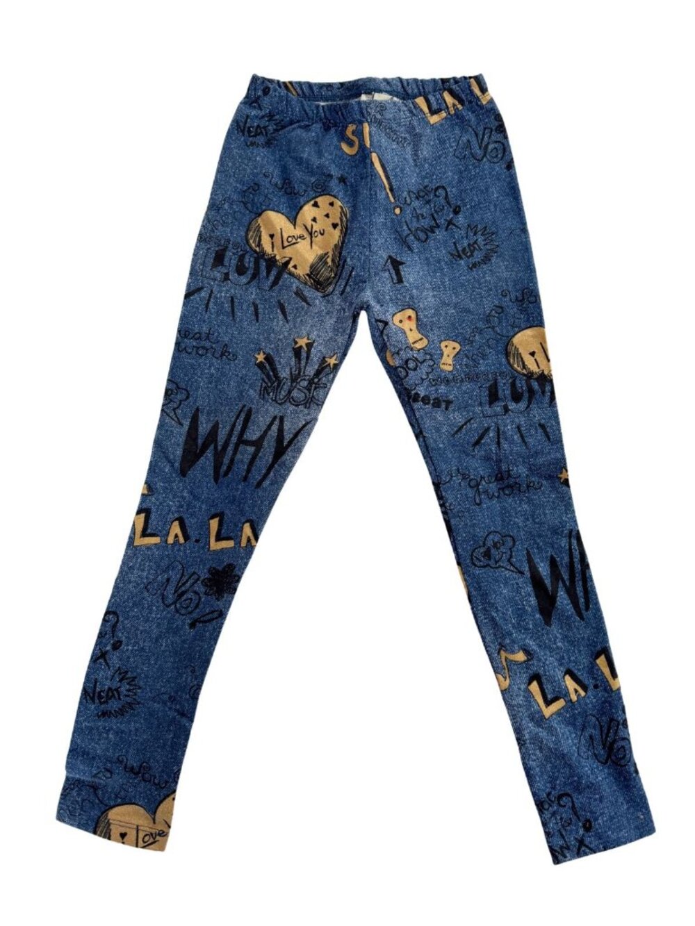 NWT Zara Kids Girls Faux Denim Graphic Graffiti Doodle Leggings — Size 9